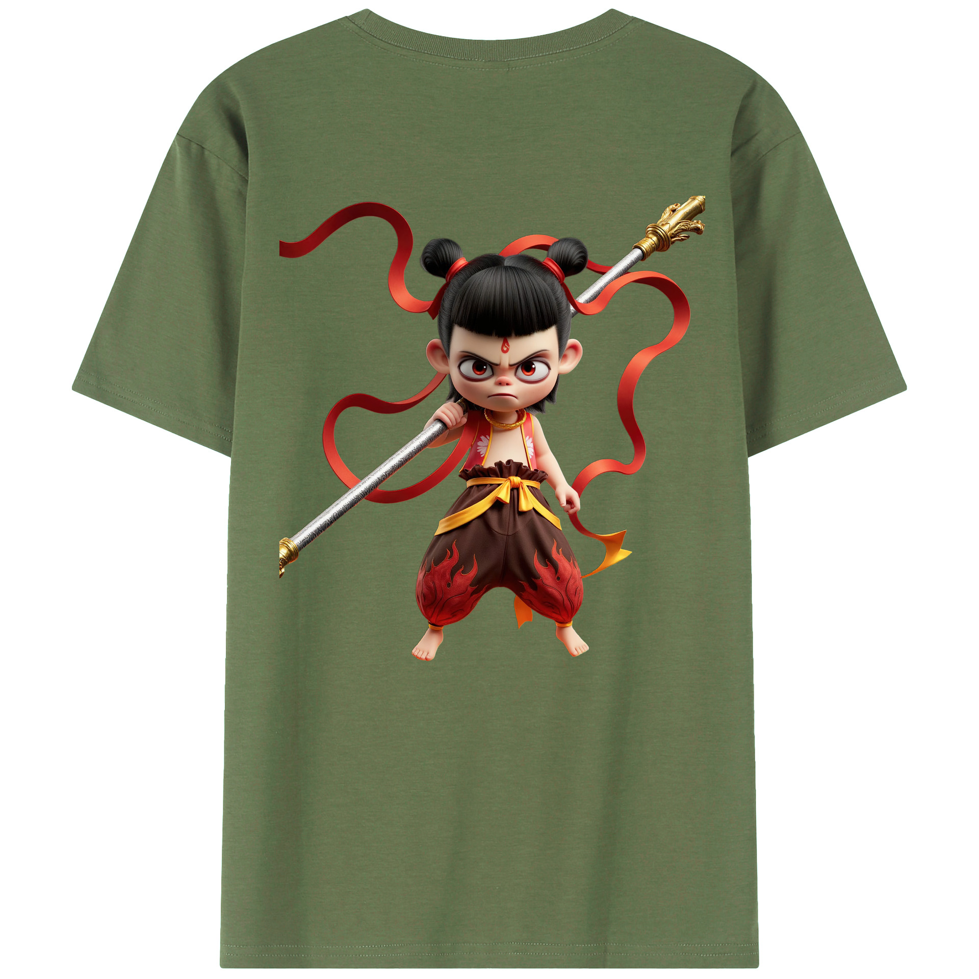 （画像用） Ne Zha 2 ナタ 魔童の大暴れ 綿100％ メンズ半袖Tシャツ（バックプリント） 通気性